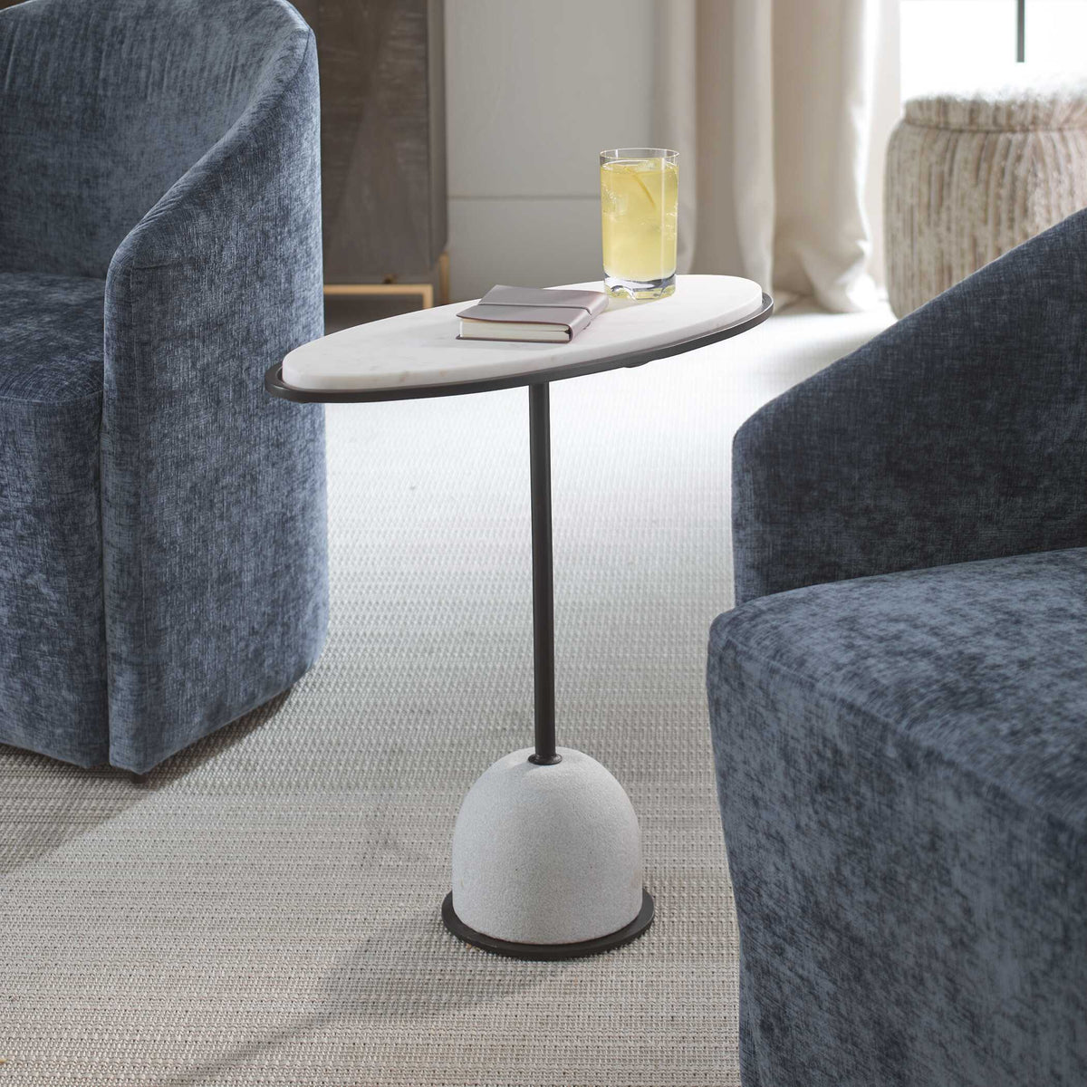Morro Marble Side Table - White / Black by Uttermost - View 3