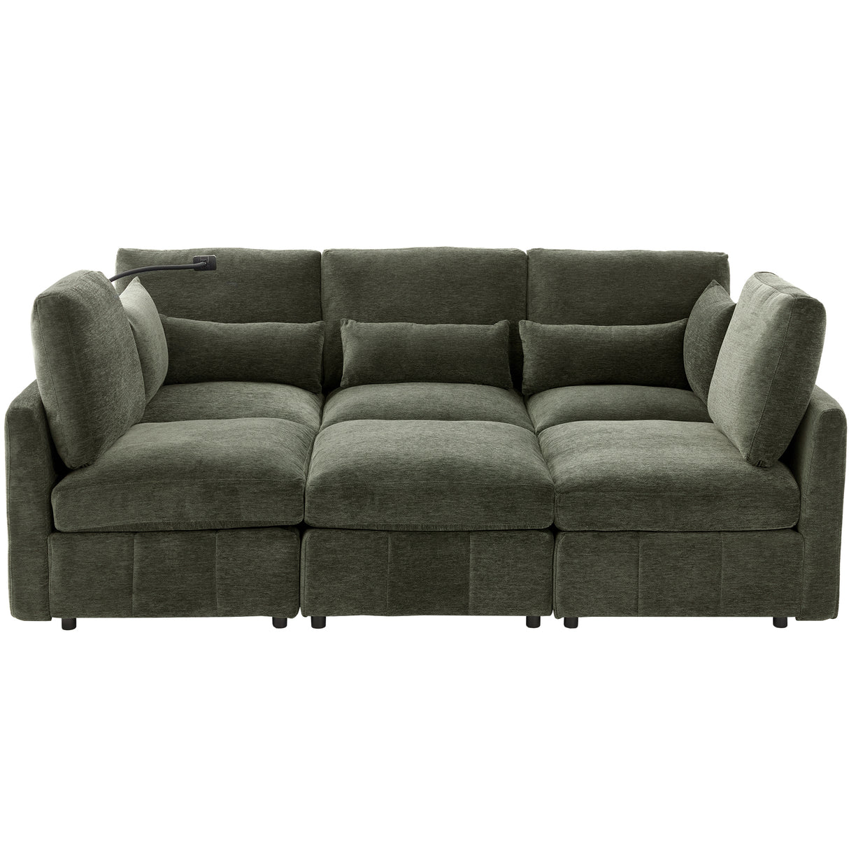 Modern Sectional Sofa Modular Sofa 85.4' U-shaped Sofa Couch Sofa Bed with Movable Ottoman, USB Ports, Phone Holder, Green Chenille