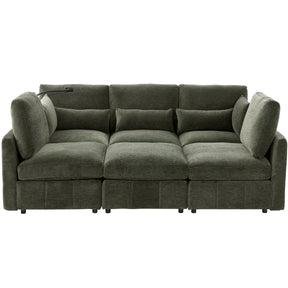 Modern Sectional Sofa Modular Sofa 85.4' U-shaped Sofa Couch Sofa Bed with Movable Ottoman, USB Ports, Phone Holder, Green Chenille - sold by Home Elegance USA