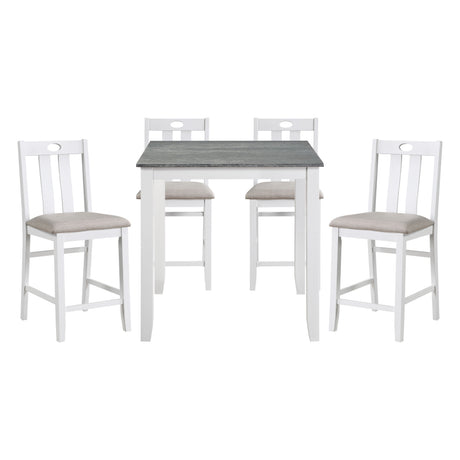 5-Piece Pack Counter Height Set Weathered Gray and White Table and Fabric Upholstered 4 Chairs Casual Dining Furniture - sold by Home Elegance USA