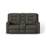 Arlo Transitional Leather Power Reclining Loveseat With Console | Flexsteel