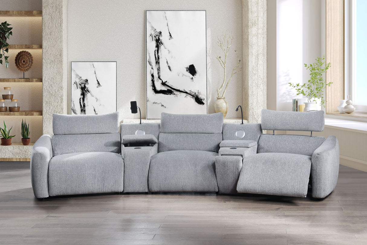 Fullar Modular Power Motion Sectional Sofa with Console, 2 Wireless Chargers,  4 Cupholders, and 2 Speakers, 1 Phone Holder and 1 Reading Light, Adjustable Headrest
