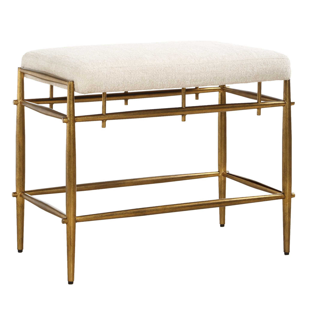 Karleen Plush Small Brass Bench - White / Gold by Uttermost - View 4