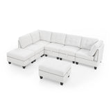 L shape Modular Sectional Sofa,DIY Combination,includes Three Single Chair ,Two Corner and Two Ottoman,Ivory Chenille - Home Elegance USA