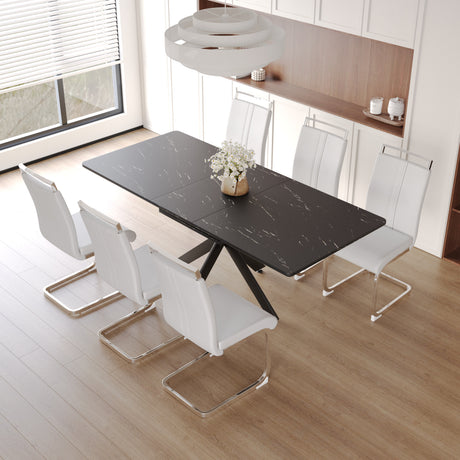 62.4' extendable 78.15' dining Table Set for 6-8 Person for Dining Room,C-shaped Tube Soft padded armless dining chair and Very large Dining Room Table Kitchen Table Chair Set with metal Legs - sold by Home Elegance USA