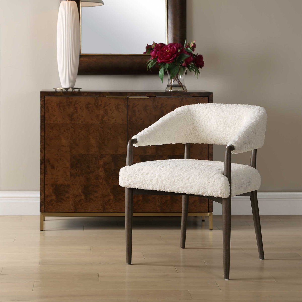 Austell Shearling Dining Chair Brown / White - White / Dark Brown by Uttermost - View 3