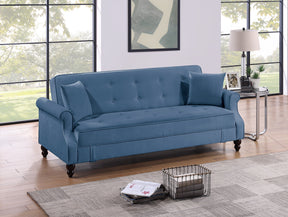 Contemporary Living Room Adjustable Sofa Blue Burnt-Out Fabric Couch Plush Storage Couch 1pc Futon Sofa w Pillows Tufted Back Rolled Arms
