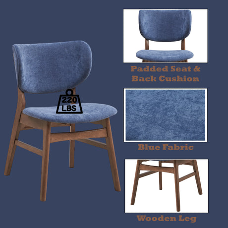 Bevis 5-Piece Walnut Finish Dining Set with Gray Marble-Look Tabletop and Blue Upholstered Chairs - sold by Home Elegance USA