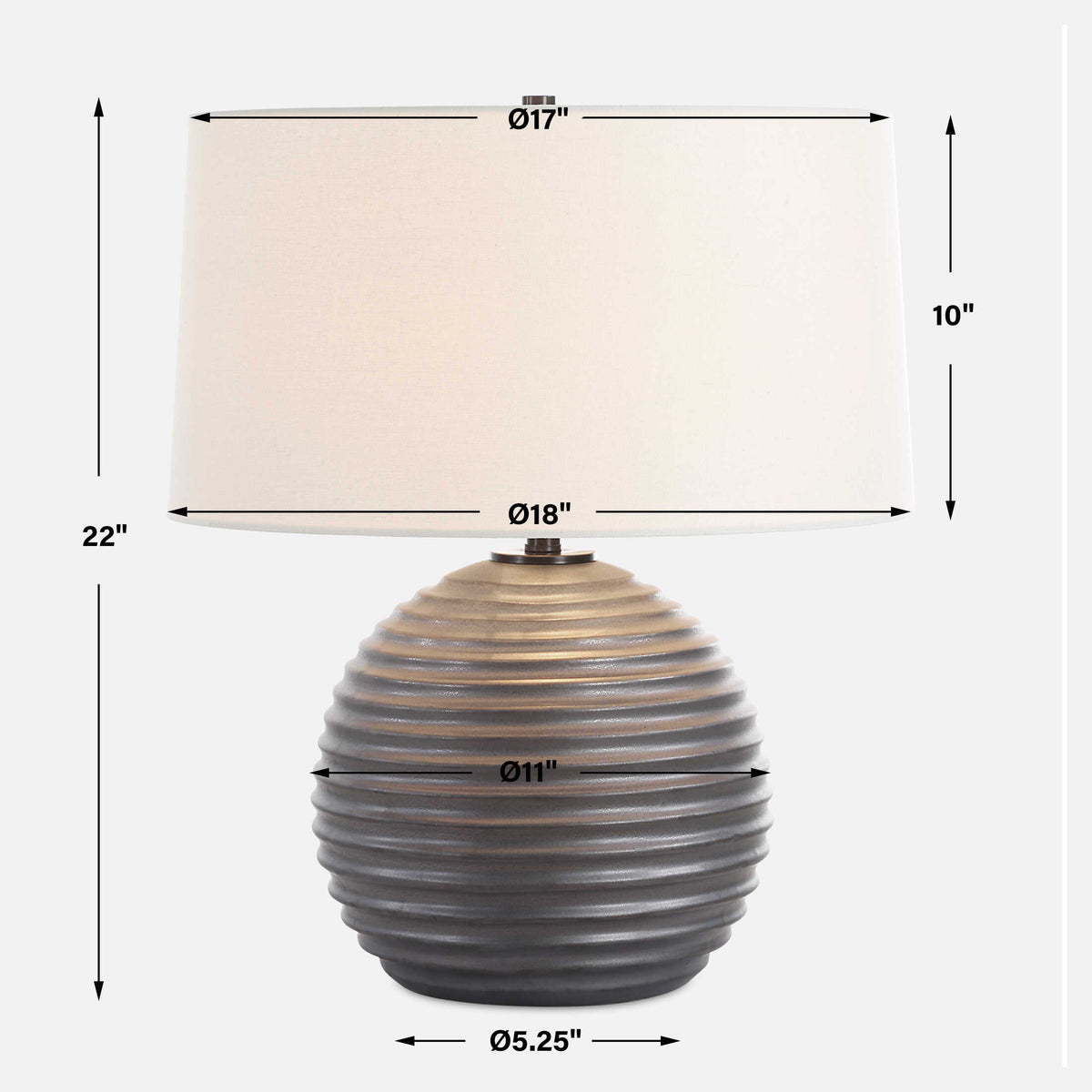 Chelsom Ribbed Table Lamp - Gray by Uttermost - View 7