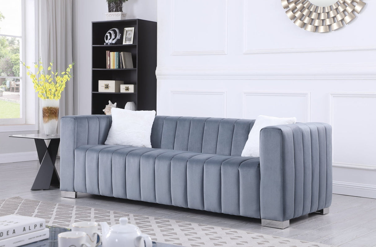 A modern channel sofa take on a traditional Chesterfield,Grey color,3 seater | Home Elegance USA