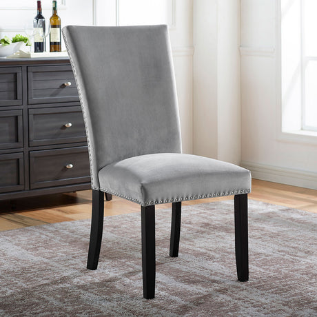 Gorgeous Marble Top Table w 6x Side Chairs Light Gray Flannelette Upholstered Chair Dining Room 7pc Set Wooden Furniture - sold by Home Elegance USA