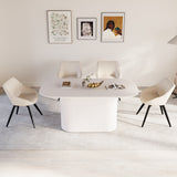 63' medieval modern cream style MDF dining table and 4 sets of black metal leg PU decorative chairs. Assemble desktop and artificial leather dining chair set, suitable for home& kitchen