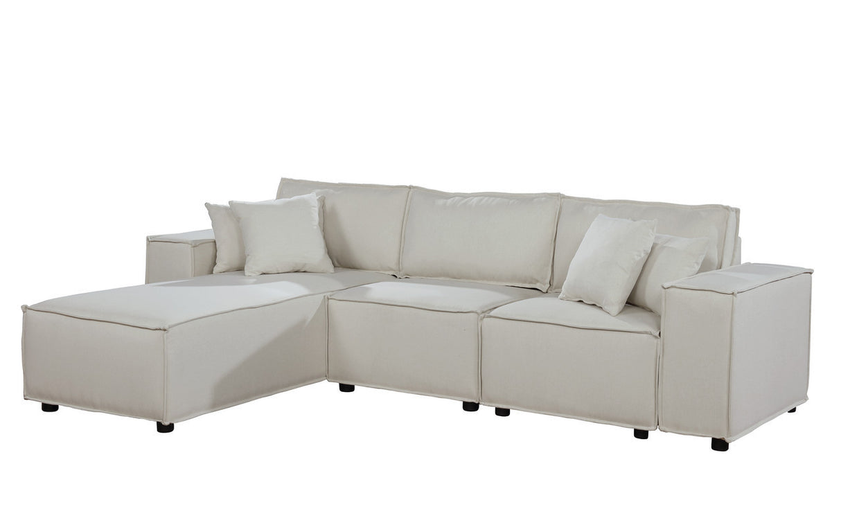 Harvey Sofa with Reversible Chaise in Beige Linen - Home Elegance USA