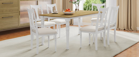 7-Piece Dining Table Set, 60inch to 78inch Extendable Wood Dining Table with Removable Leaf, Kitchen Table Set with 6 Upholstered Side Chair, Dining Table Set for 6 - sold by Home Elegance USA