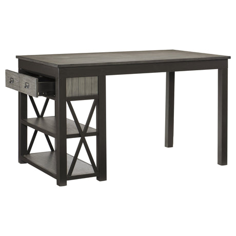 1pc Counter Height Table with Storage Drawers Display Shelf's Gray Gunmetal Finish Casual Style Dining Furniture - B011S00301 - image - 1