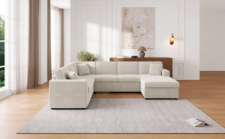 Oversized Sectional Sofa 115.3' U-Shaped Sofa with Chaise Lounge and Three Soft Throw Pillows, Light Gray Corduroy, 115.3' x 90.5' - sold by Home Elegance USA