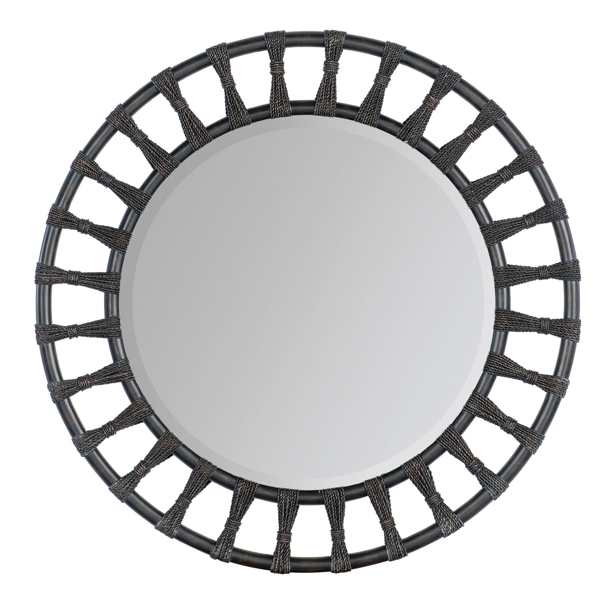 Retreat Pole Rattan Accent Mirror - Black / Dark Brown by Hooker Furniture - View 1