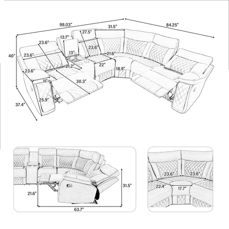 Home Theater Seating Manual Recliner with Cup Holder, Hide-Away Storage PU Reclining Sofa for Living Room, Home Theater, Gray - sold by Home Elegance USA