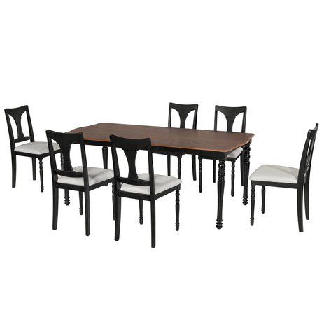7-Piece Dining Table Set, 60inch to 78inch Extendable Wood Dining Table with Removable Leaf, Kitchen Table Set with 6 Upholstered Side Chair, Dining Table Set for 6 - sold by Home Elegance USA