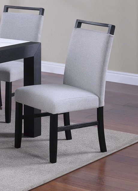 Modern Style Dining Table And 6x Side Chairs White Faux Marble Top Table Handle back Chair Wooden 7pc Dining Set - sold by Home Elegance USA