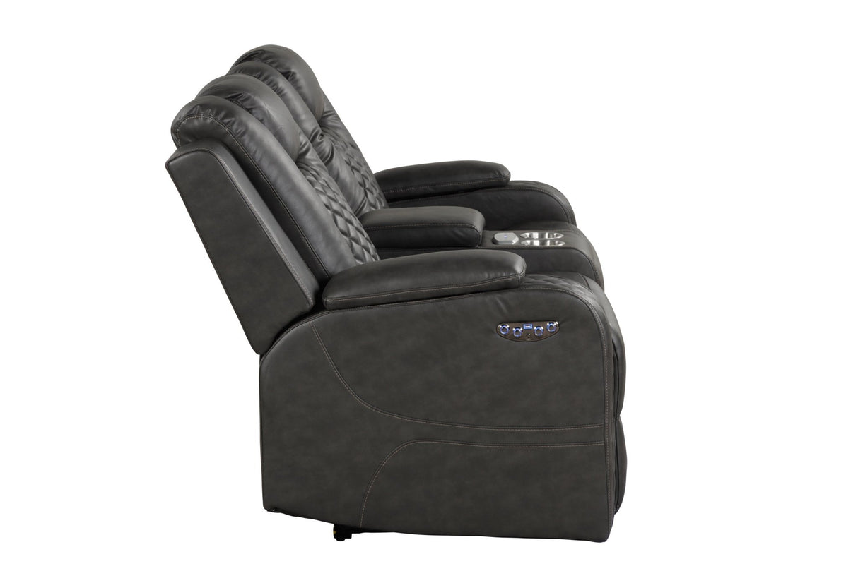 Benz LED & Power Reclining Loveseat Made With Faux Leather in Gray | Home Elegance USA