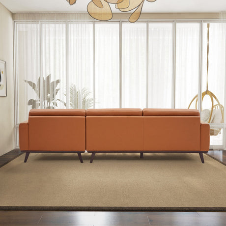 Ella Mid Century Modern L-Shaped Sectional Couch with Cognac Vegan Leather and Solid Wood Frame - sold by Home Elegance USA