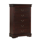 Contemporary Louis Philip Cherry Finish Chest with Five Drawers Solid Wood Ample Storage
