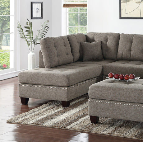 Modern Coffee Color 3pcs Sectional Living Room Furniture Reversible Chaise Sofa And Ottoman Tufted Polyfiber Linen Like Fabric Cushion Couch Pillows - sold by Home Elegance USA