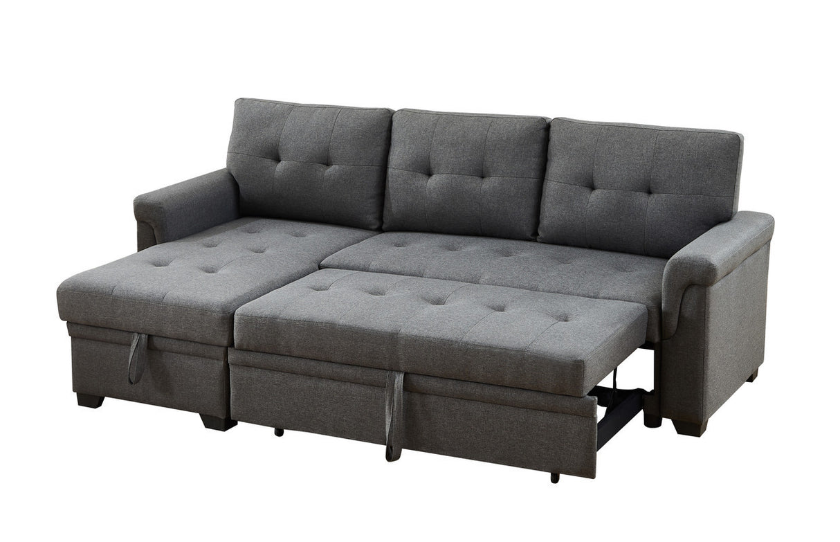 Hunter Dark Gray Linen Reversible Sleeper Sectional Sofa with Storage Chaise - Home Elegance USA