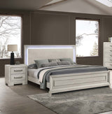 Elegant Style Queen Size Bed LED Lights On Headboard Antique White Finish Bedroom Furniture