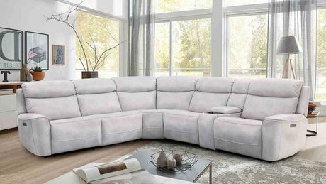 Power Reclining Sectional Couch Light Taupe Leatherette Sofa Corner Wedge Chairs Console Living Room Furniture Recliner L-Shaped Sectional - sold by Home Elegance USA