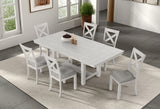 Contemporary 7pc Dining Set White Oak Table w Leaf 6x Side Chairs Cross Back Cushion Seat Chair