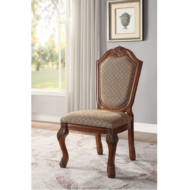 Acme - Chateau De Ville Side Chair (Set-2) 4077 Fabric & Cherry Finish