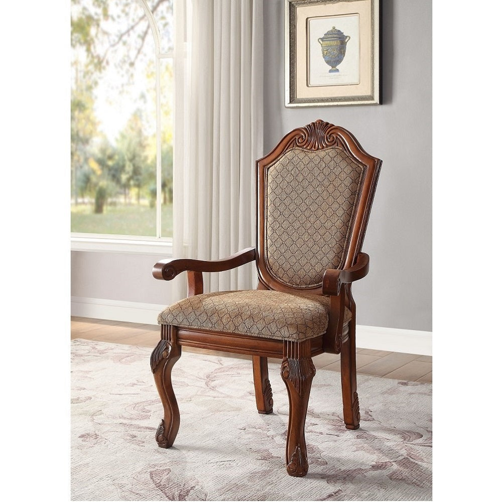 Acme - Chateau De Ville Arm Chair (Set-2) 4078 Fabric & Cherry Finish