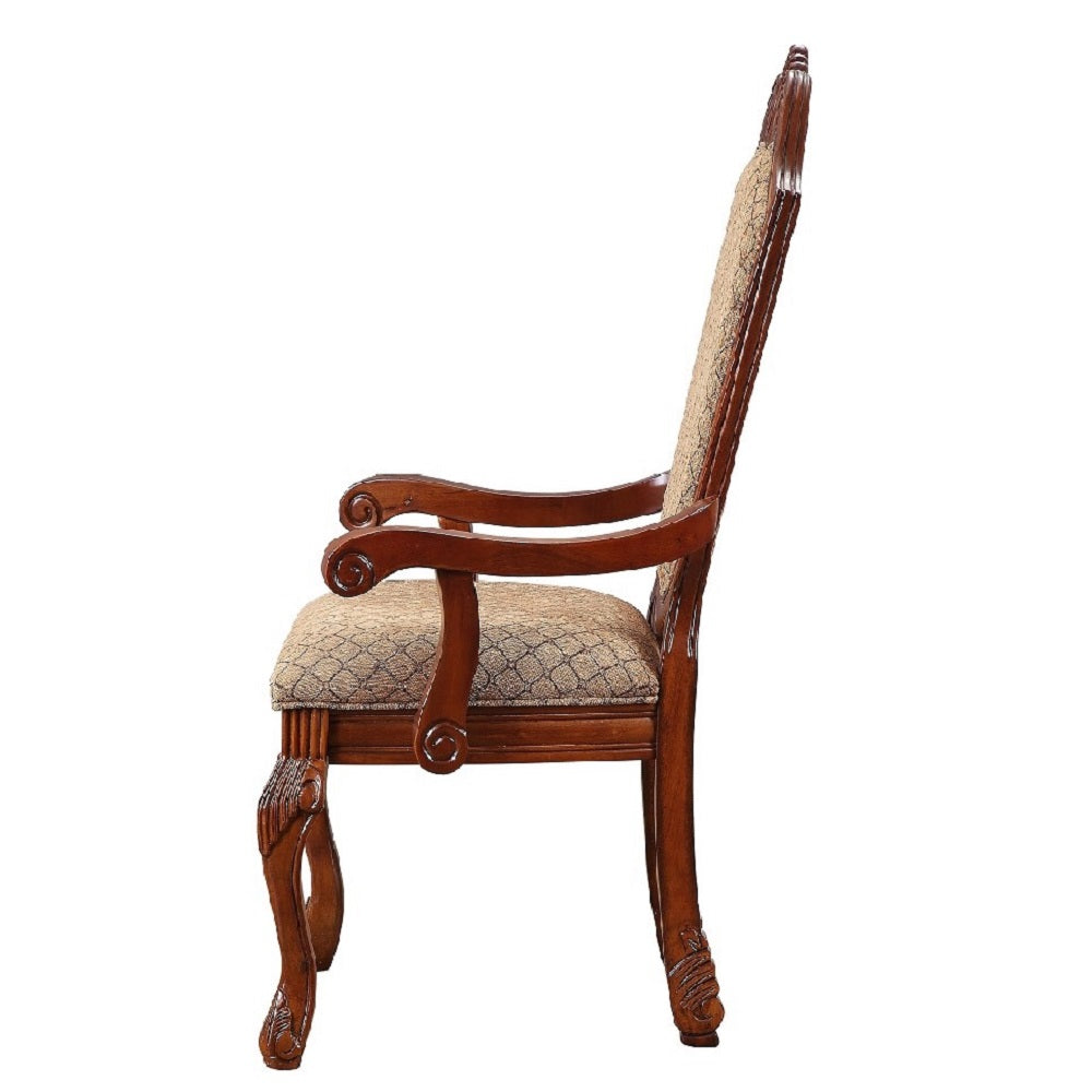 Acme - Chateau De Ville Arm Chair (Set-2) 4078 Fabric & Cherry Finish