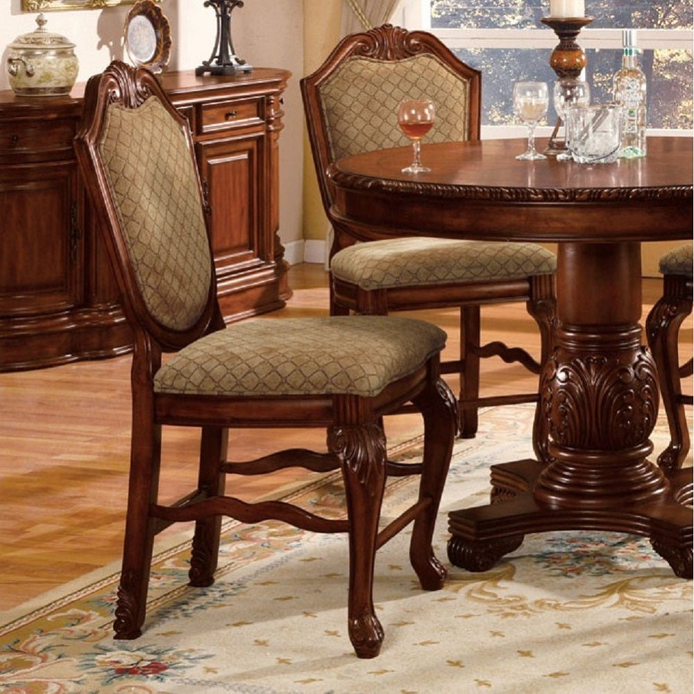 Acme - Chateau De Ville Counter Height Chair (Set-2) 04084A Fabric & Cherry Finish