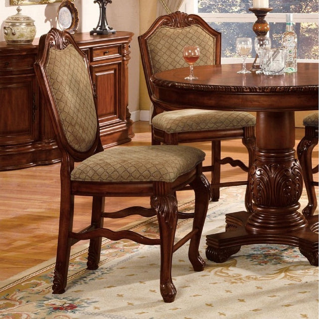 Acme - Chateau De Ville Counter Height Chair (Set-2) 4084 Fabric & Cherry Finish