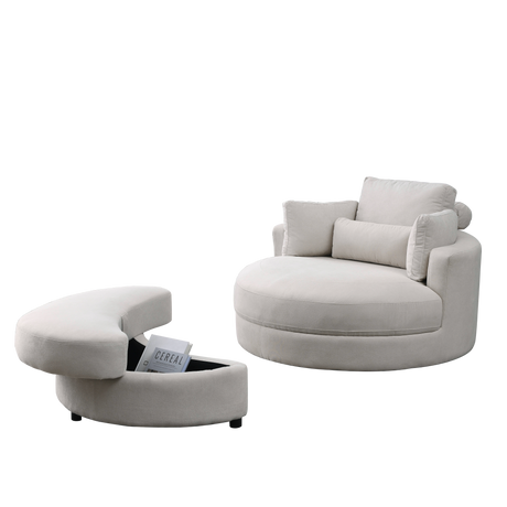 [Video] Welike Swivel Accent Barrel Modern Sofa Lounge Club Big Round Chair with Storage Ottoman Linen Fabric for Living Room Hotel with Pillows . *2PCS Home Elegance USA