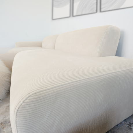 Mar Sectional Cream Corduroy Sofa Left Facing Velvet High-Quality Fabric 101.60x65.00x27.60 inches - sold by Home Elegance USA