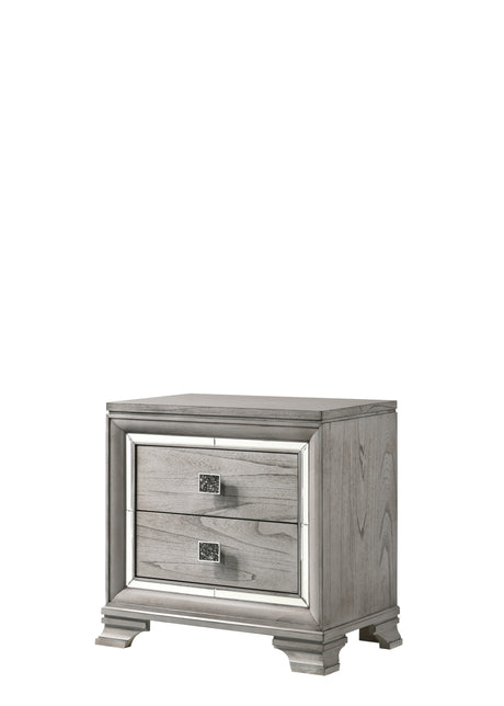 Modern King Size Panel Bed Nightstand 3pc Set Integrated Led Lighting Tufted Headboard Wood Grain Soft Gray Finish Wooden Solid Wood Furniture - sold by Home Elegance USA