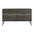 Contemporary Dresser of 6x Storage Drawers Solid Acacia Wood Metal Legs Slat Design Paneling 3-tone Gray Finish Bedroom Furniture 1pc