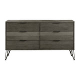 Contemporary Dresser of 6x Storage Drawers Solid Acacia Wood Metal Legs Slat Design Paneling 3-tone Gray Finish Bedroom Furniture 1pc