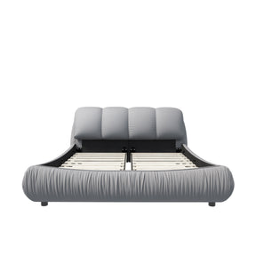 Queen Size Luxury Upholstered Platform Bed with Oversized Padded Backrest and Solid Wood Frame,suitable for Multiple heights of mattresses,Grey