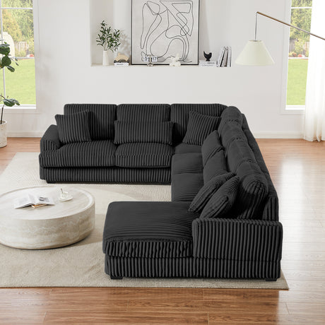 Modern Oversized U-shaped Sectional Sofa with Chaise Lounge Upholstered in Soft Black Corduroy - sold by Home Elegance USA