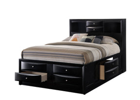 1pc Contemporary Queen Captain's Platform Bed Bookcase Shelves Headboard Side Storage Solid Wood Wooden Bedroom Furniture Black Finish