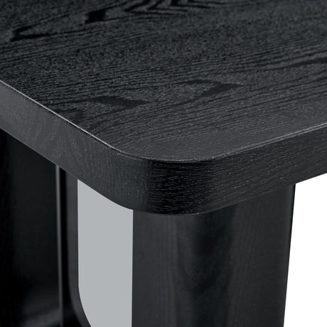 Table and chair set.64.5 x 35.4 Inch Stylish Black Wood Color Textured Dining Table.Paired with 6 Black - and - White PU Dining Chairs with Shell - pattern. Exudes A Strong Sense Of Fashion. - sold by Home Elegance USA