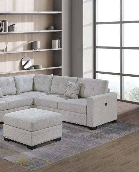 Casual Simple Tufted Couch Living Room Sectional 4pc Set Sincere Bone Color Fabric Upholstered RAF/LAF One-Arm Loveseat Wedge Ottoman - sold by Home Elegance USA