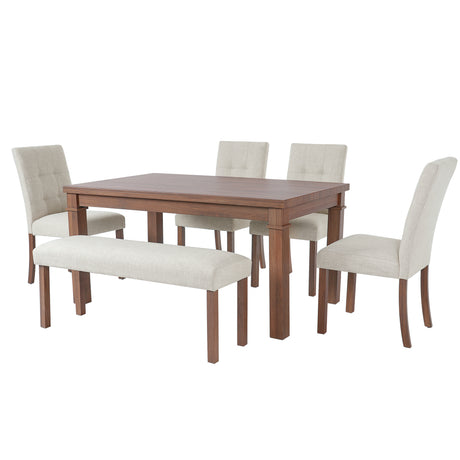 6-Piece Modern Dining Set, Rectangle Kitchen Table with 4 Upholstered Chairs & Bench, Ideal for Dining Room and Living Room, (Easy Assembly, Space Saving) - sold by Home Elegance USA