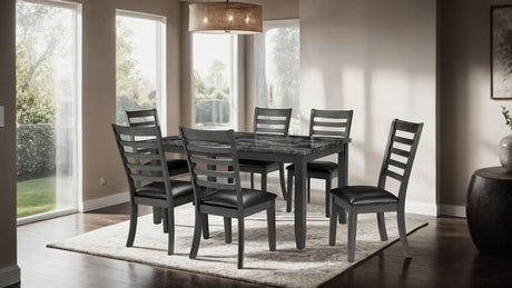 Simple Classic Dark Gray 7pc Dining Set Faux Marble Top Dining Table 6xSide Chairs Leatherette Seats Dining Room Furniture - sold by Home Elegance USA