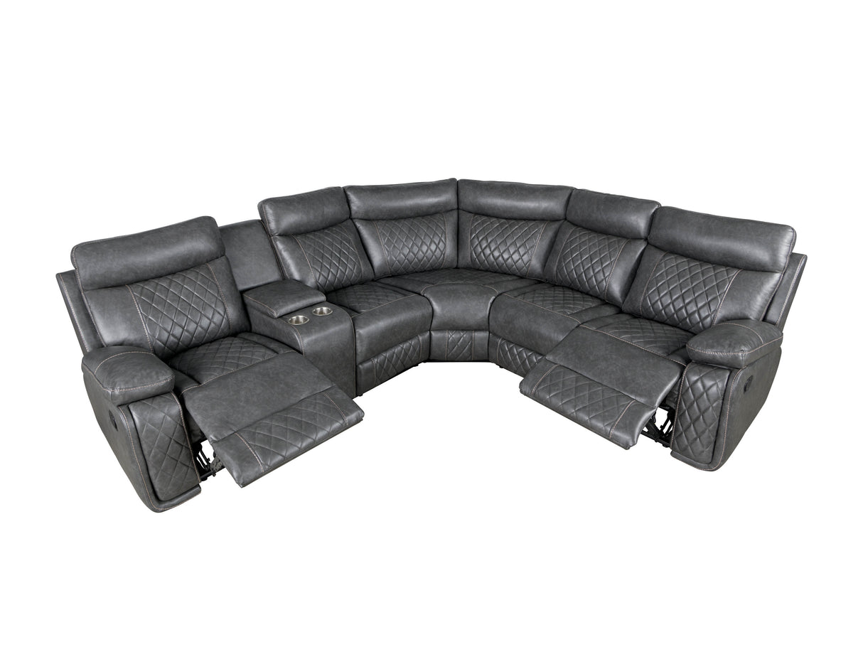 Home Theater Seating Manual Recliner with Cup Holder, Hide-Away Storage PU Reclining Sofa for Living Room, Home Theater, Gray - Home Elegance USA